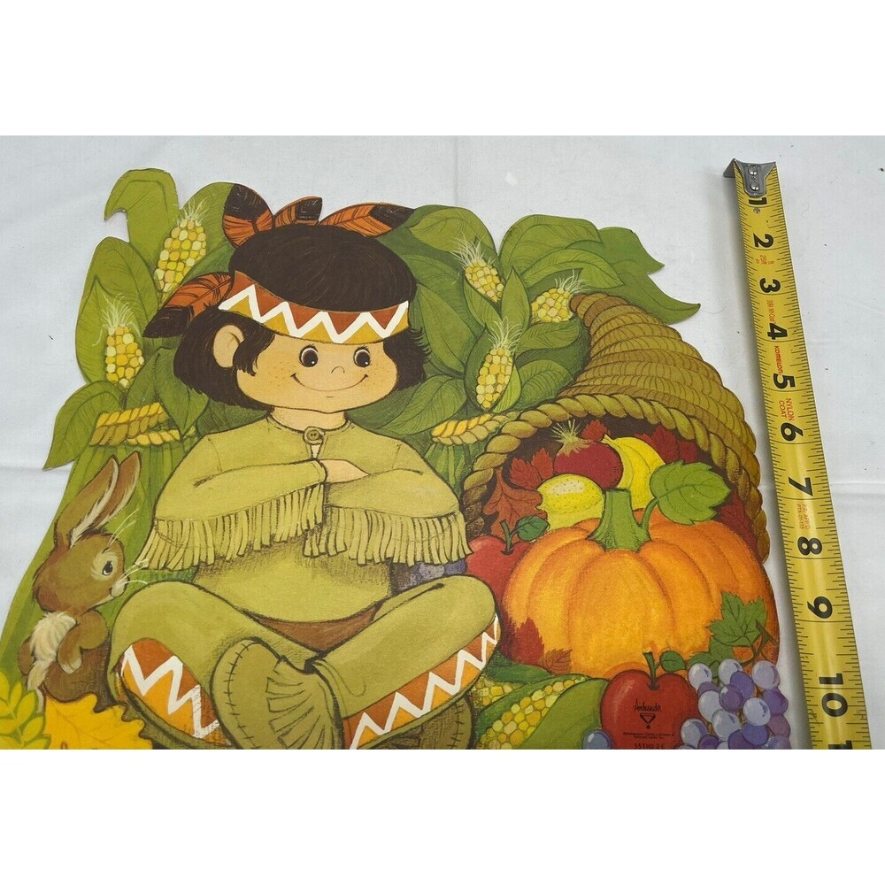 Vintage Thanksgiving Cardboard Die Cut Outs Native American Boy Hard To Find - Picture 10 of 10